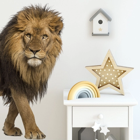 Adesivo Murale Leone Realistico 3D Creativo Animale PVC Autoadesivo Decalcomania da Muro Per Soggiorno Camera da Letto Casa