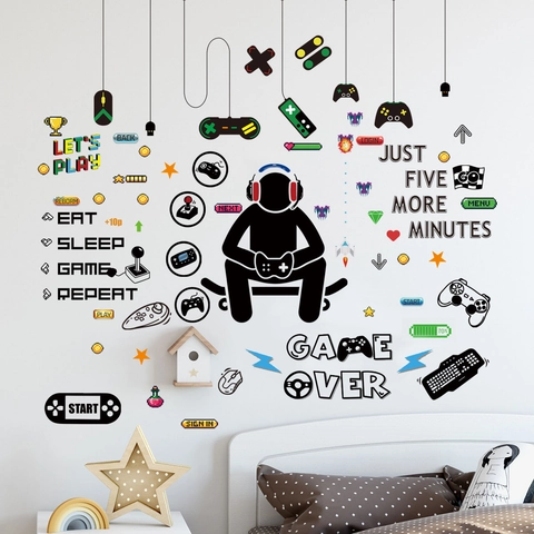 Gamer Zone Game Controller Wall Stickers PVC Self Adhesive Wall Decals For Boys Bedroom Gaming Room Decor Mural Art