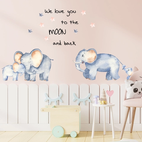 Watercolor Elephant Star Wall Sticker For Nursery Kids Room Sweet Quote PVC Removable Home Decoration Background Mural