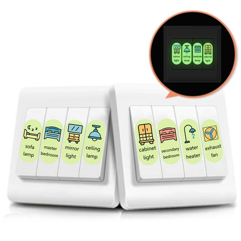 Luminous Switch Identification Sticker Glow In The Dark Light Switch Labels Fluorescent Icons Wall Decals For Home Bedroom Kitchen Bathroom