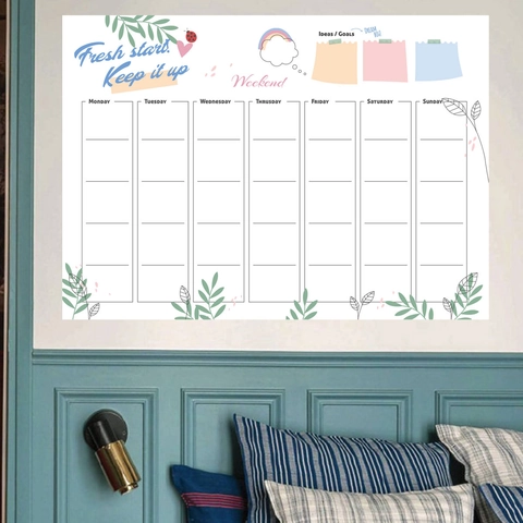 Adesivo da Parete Whiteboard Organizer Settimanale Cancellabile per Bambini Lavagna Removibile Con Penna Nera Casa Ufficio