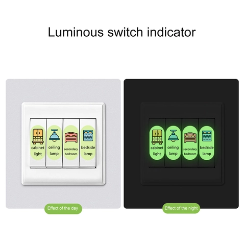 Luminous Switch Identification Sticker Glow In The Dark Light Switch Labels Fluorescent Icons Wall Decals For Home Bedroom Kitchen Bathroom