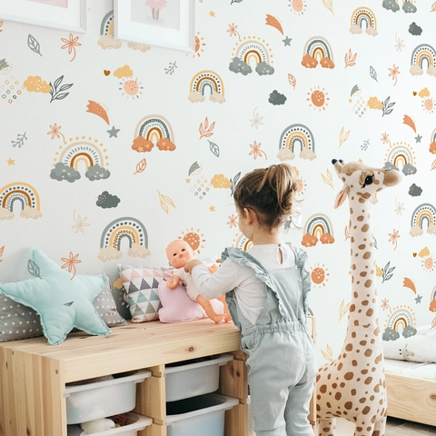 Boho Rainbow Wall Stickers Sun Cloud Star Leaf PVC Waterproof Removable Decals For Kids Room Nursery Home Wall Decor