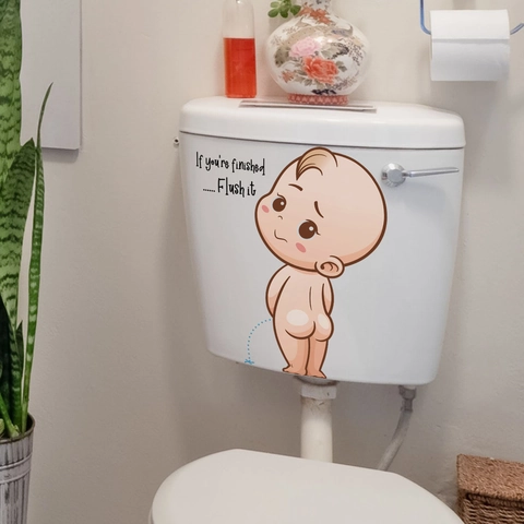 Divertida Pegatina para Inodoro Niño Orinando Impermeable PVC Recordatorio de Descarga para Baño Decoración Calcomanía de Pared