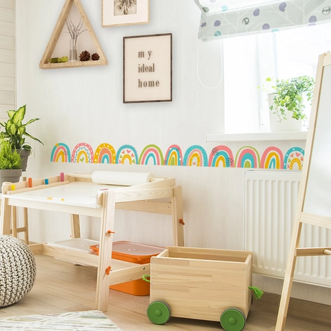 Kreative Regenbogen Wandtattoo Für Kinderzimmer Aquarell Bordüre Wandaufkleber Abnehmbare Wasserdichte PVC Home Deko