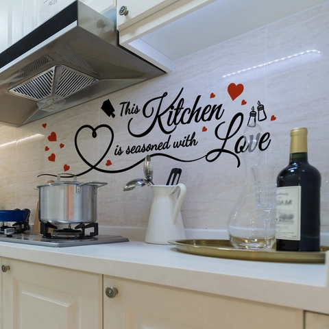 Modern Kitchen Seasoned With Love Wall Decal Quote Sticker Removable PVC Vinyl Art Decor For Kitchen Dining Room Home