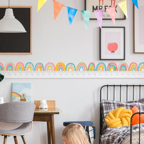 Kreative Regenbogen Wandtattoo Für Kinderzimmer Aquarell Bordüre Wandaufkleber Abnehmbare Wasserdichte PVC Home Deko