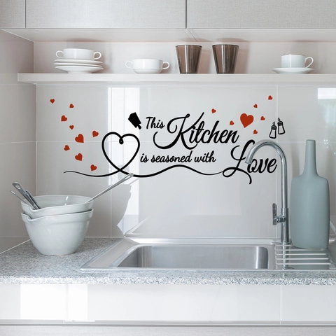 Modern Kitchen Seasoned With Love Wall Decal Quote Sticker Removable PVC Vinyl Art Decor For Kitchen Dining Room Home