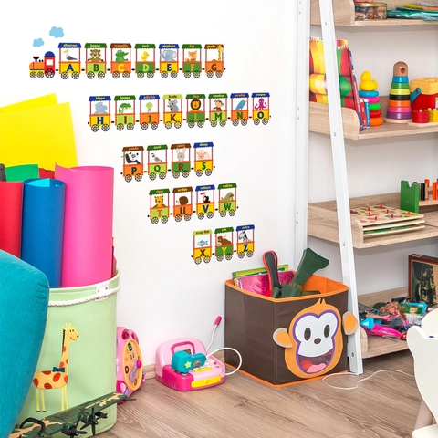 Stickers Muraux Train Alphabet Animaux Cartoon PVC Lettres Apprentissage Éducatif Décalcomanie Pour Chambre Enfants