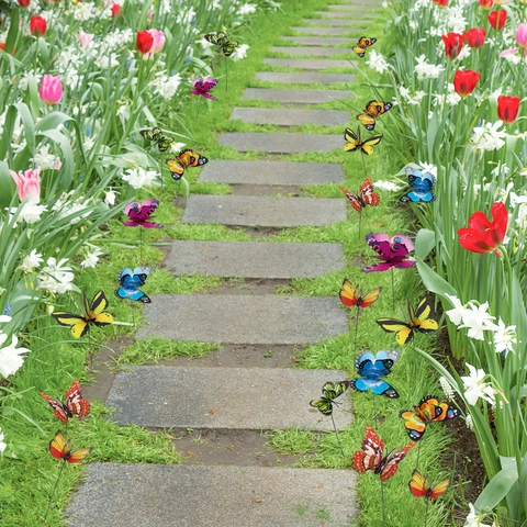 Doppelschicht 3D Schmetterling Gartenstecker Für Garten Außenbereich Wasserdichte PVC Deko Ornamente Mit Metallstäben Für Blumentöpfe Hof Dekoration