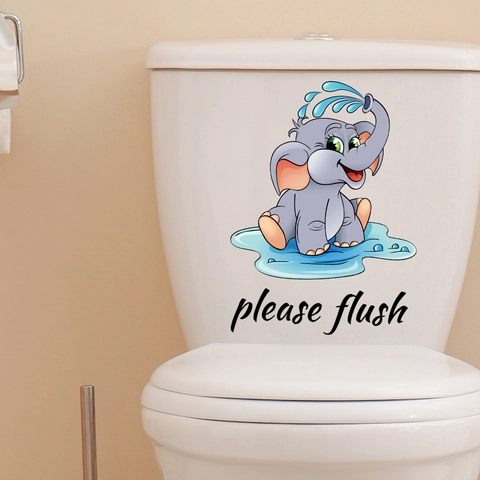 Niedlicher Cartoon Elefant Toilettenaufkleber Wasserdicht PVC Abnehmbar Badezimmer Aufkleber Please Flush Schild