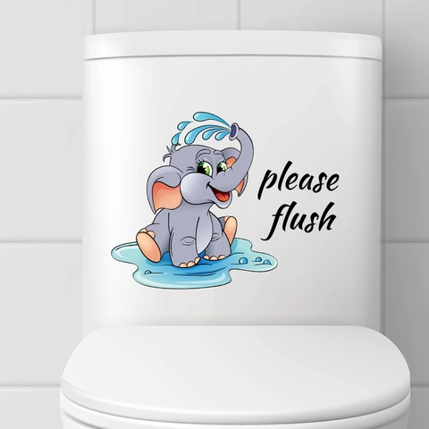 Niedlicher Cartoon Elefant Toilettenaufkleber Wasserdicht PVC Abnehmbar Badezimmer Aufkleber Please Flush Schild
