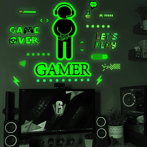 Lichtgevend Gamecontroller Muursticker Gamer Decal PVC Pixelkunst Voor Gamingkamer Slaapkamer Tiener DIY Huisdecoratie