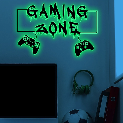Adesivo da Parete Gaming Zone Luminoso Glow In The Dark Decalcomania Decorativa Controller di Gioco in PVC per Camera da Letto