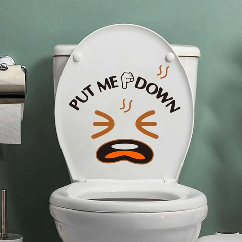 Divertente Adesivo per Sedile del Gabinetto Put Me Down PVC Espressione del Fumetto Impermeabile Decorazione del Bagno
