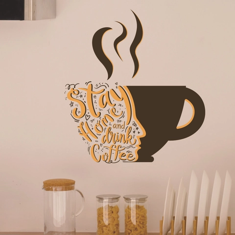 Stay Home Drink Coffee Wall Sticker Removable PVC Coffee Cup Silhouette Art Decal For Kitchen Dining Room Home Decor