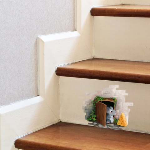 Adesivo Murale 3D Con Buco Del Topo Cartone Animato Animale Creativo Topo Che Mangia Formaggio PVC Fai Da Te Decalcomanie