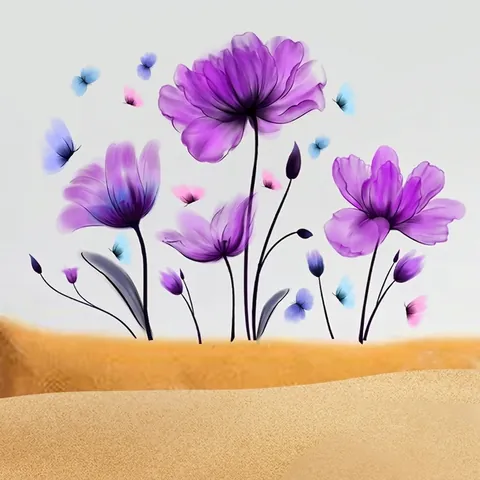 Adesivi Murali con Farfalle e Tulipani Viola in PVC Impermeabile Autoadesivi per Soggiorno Camera da Letto Decorazione Casa