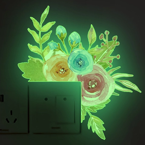 Luminous Flower Wall Sticker Glow In The Dark Watercolor Floral DIY PVC Switch Decoration For Bedroom Living Room Home Decor