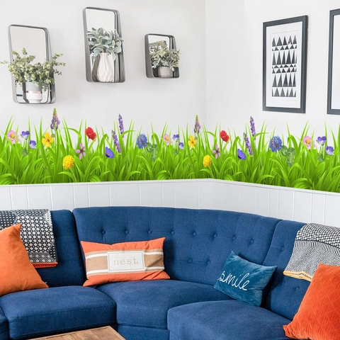 Blumen Grün Blatt Fußleiste Wandaufkleber PVC Abnehmbare Gras Sockelleiste Aufkleber Für Kinderzimmer Wohnzimmer Schlafzimmer Home Dekor