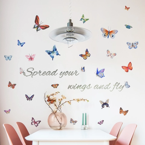 Colorful Butterfly Inspirational Quote Wall Stickers Spread Your Wings And Fly PVC Art Decals For Living Room Bedroom Decor