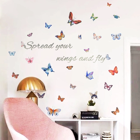 Colorful Butterfly Inspirational Quote Wall Stickers Spread Your Wings And Fly PVC Art Decals For Living Room Bedroom Decor