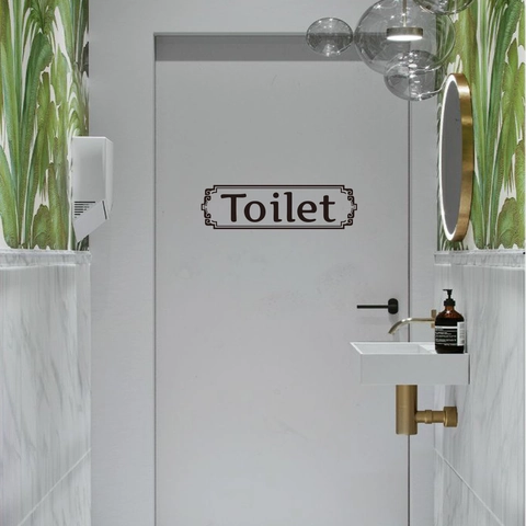 Toilet Bord Muursticker PVC Waterdicht Badkamer Deursticker Zwarte Belettering Vintage Rand Badkamer Decoratie
