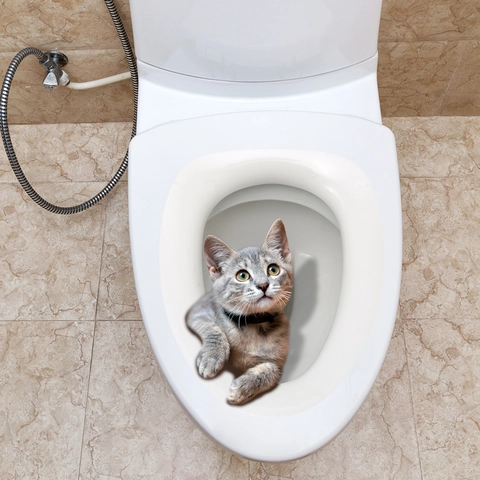 Adesivo per Gabinetto 3D Creativo a Forma di Gatto Impermeabile in PVC Removibile per Bagno e Toilette Decorazione Domestica Murale Autoadesivo