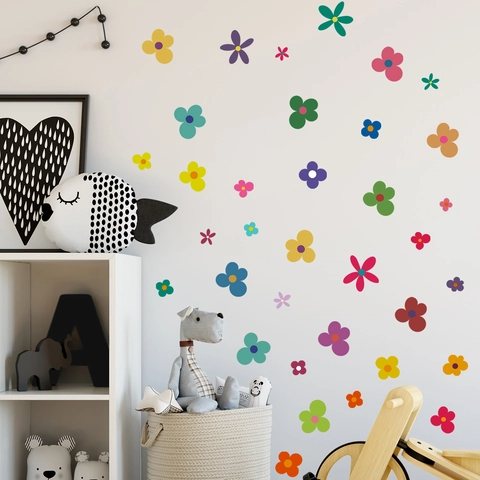 Colorful Cartoon Flower Wall Stickers PVC Waterproof DIY Nursery Wall Decals For Kids Room Bedroom Home Decoration
