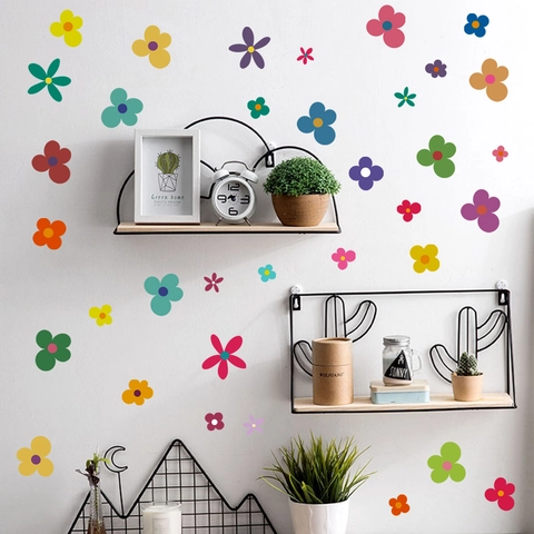 Colorful Cartoon Flower Wall Stickers PVC Waterproof DIY Nursery Wall Decals For Kids Room Bedroom Home Decoration