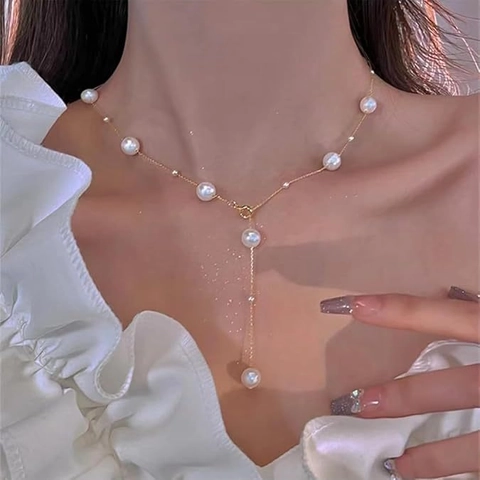 Collier de Perles Artificielles Multi Port Mode Luxe Léger Design de Niche Doux Simple Chaîne de Clavicule Cadeau de Bijoux