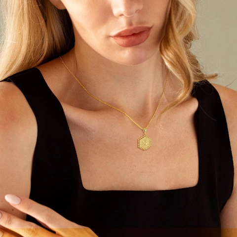 Stainless Steel Layered Necklace Initial Hexagon Pendant Gold Plated Paperclip Chopin Chain Women Jewelry Gift