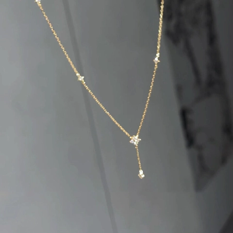 Stainless Steel Zirconia Four Leaf Clover Star Y Shape Tassel Necklace For Women Gold Silver Plated Dainty Pendant Choker Jewelry