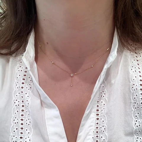Stainless Steel Zirconia Four Leaf Clover Star Y Shape Tassel Necklace For Women Gold Silver Plated Dainty Pendant Choker Jewelry