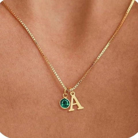 Collana in Rame Placcato Oro 14K Con Lettera Iniziale E Ciondolo Rotondo In Zirconia Pietra Portafortuna Catena Veneziana Regalo Donna