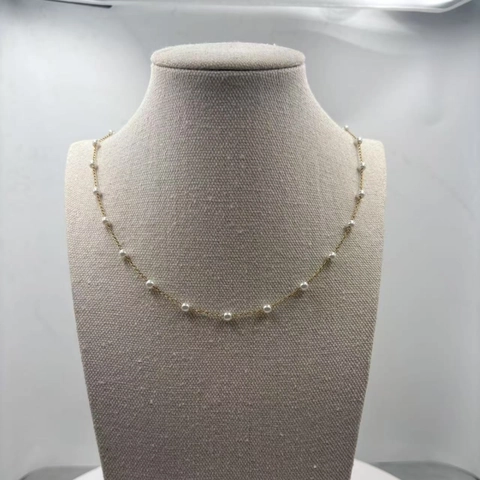 Stainless Steel Artificial Pearl Necklace Elegant Gypsophila Choker Gold Silver Plated Thin Chain Jewelry For Women Fashion Necklace