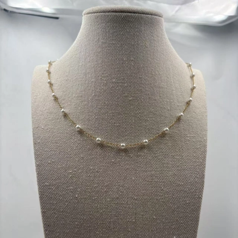 Stainless Steel Artificial Pearl Necklace Elegant Gypsophila Choker Gold Silver Plated Thin Chain Jewelry For Women Fashion Necklace