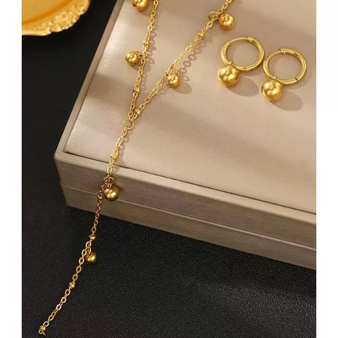 Set di Gioielli Minimalista in Acciaio Inossidabile Oro Argento Collana con Pendente a Sfera Rotonda Orecchini per Donna Accessori Moda