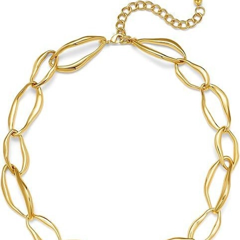 Women Gold Plated Stainless Steel Chunky Link Necklace Punk Bold Geometric Adjustable Statement Collar Chain Jewelry