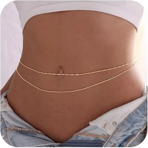 Cadena de Cintura Sexy de Doble Capa de Acero Inoxidable para Mujer Cadena de Cuerpo Minimalista con Cuentas y Cuerda Torcida Joyería de Playa