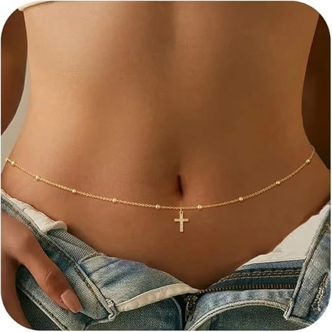Boheems Goud Tailleketting Met Kruishanger Lovertjes Lichaamsketting Voor Strandvakantie Stijlvolle Decoratieve Sieraden Voor Dames Accessoire