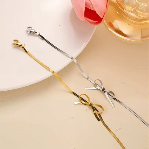 Titanium Steel Bowknot Blade Chain Bracelet For Women Gold Silver Color Elegant Fashion Jewelry Bracelet Daily Decor Accessory