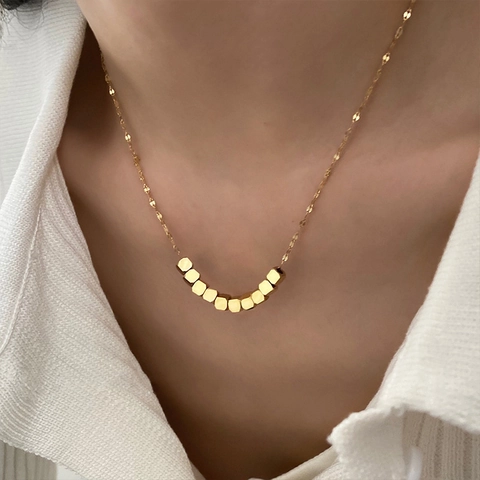 Collier Pendentif Cube en Acier Inoxydable Femmes Minimaliste Géométrique Carré Perle Chaîne de Clavicule Bijoux Or Argent