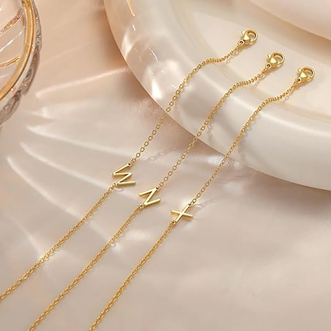 Minimalistische Roestvrij Staal Vergulde Initial Letter Armband Voor Vrouwen Zirkonia Bedeltje Verstelbare Sieraden Ketting Cadeau