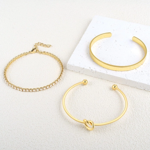 Women Stainless Steel Knot Bangle Geometric Tennis Bracelet Wide Flat Cuff Fashion Jewelry Bangle And Bracelet Collection