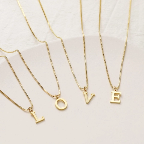 Goud Zilver Verguld Koperen Beginletter Hanger Ketting Voor Dames Minimalistische Box-ketting Veelzijdige Mode Sieraden Cadeau