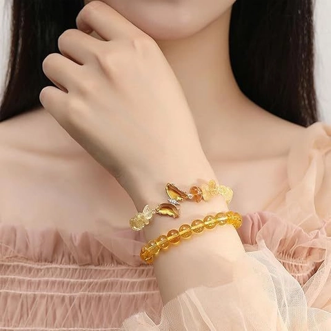 Natural Stone Crystal Butterfly Pendant Bracelet Set Fashion Elastic Beaded Hand String For Women Elegant Jewelry Gift