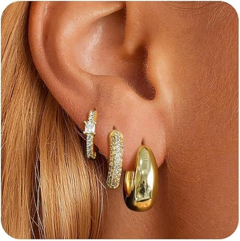 Geometric Rhinestone Copper Hoop Earring Set Fashion Light Luxury Cartilage Earrings For Women Daily Wear Jewelry