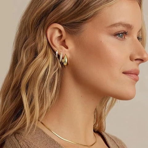 Geometric Rhinestone Copper Hoop Earring Set Fashion Light Luxury Cartilage Earrings For Women Daily Wear Jewelry