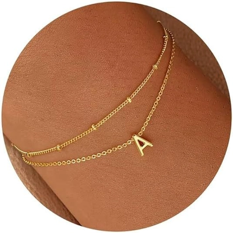 Fashion Initial 26 Letter Pendant Stainless Steel Double Layered Rice Bead Chain Bracelet For Women Adjustable Jewelry Gift